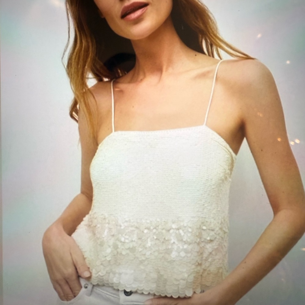 Veronica Beard Harmoni Sequin Camisole Elegant Cream Sequin Top Size 2